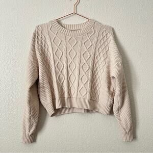 Hollister cropped cable knit sweater tan